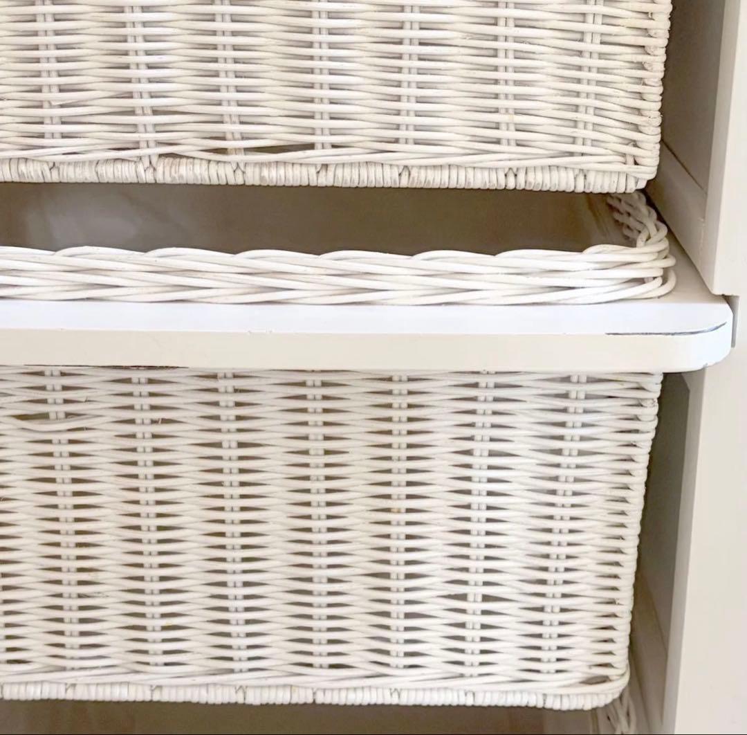 藤 ホワイトチェスト タンス 5段引き出し 収納 ラタン フレンチカントリー