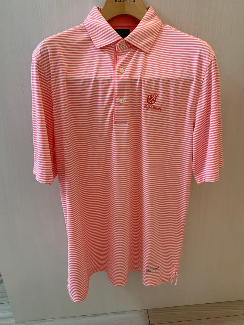 Ko Olina ピンクストライプ ポロシャツ　グレックノーマン WOMEN コットン鹿の子 半袖ポロシャツ ピンク