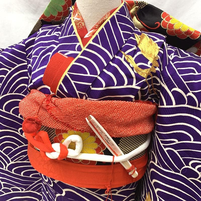 602ag41□七五三 七歳 女児 着物&丸帯&長襦袢 金駒刺繍 鶴□状態良好