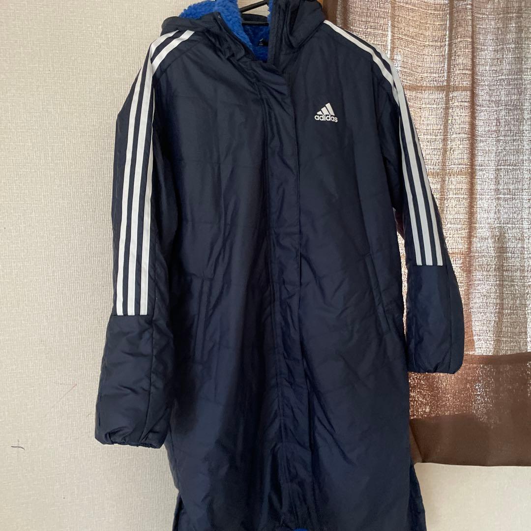 adidas ネイビー ベンチコート フード付き - メルカリ