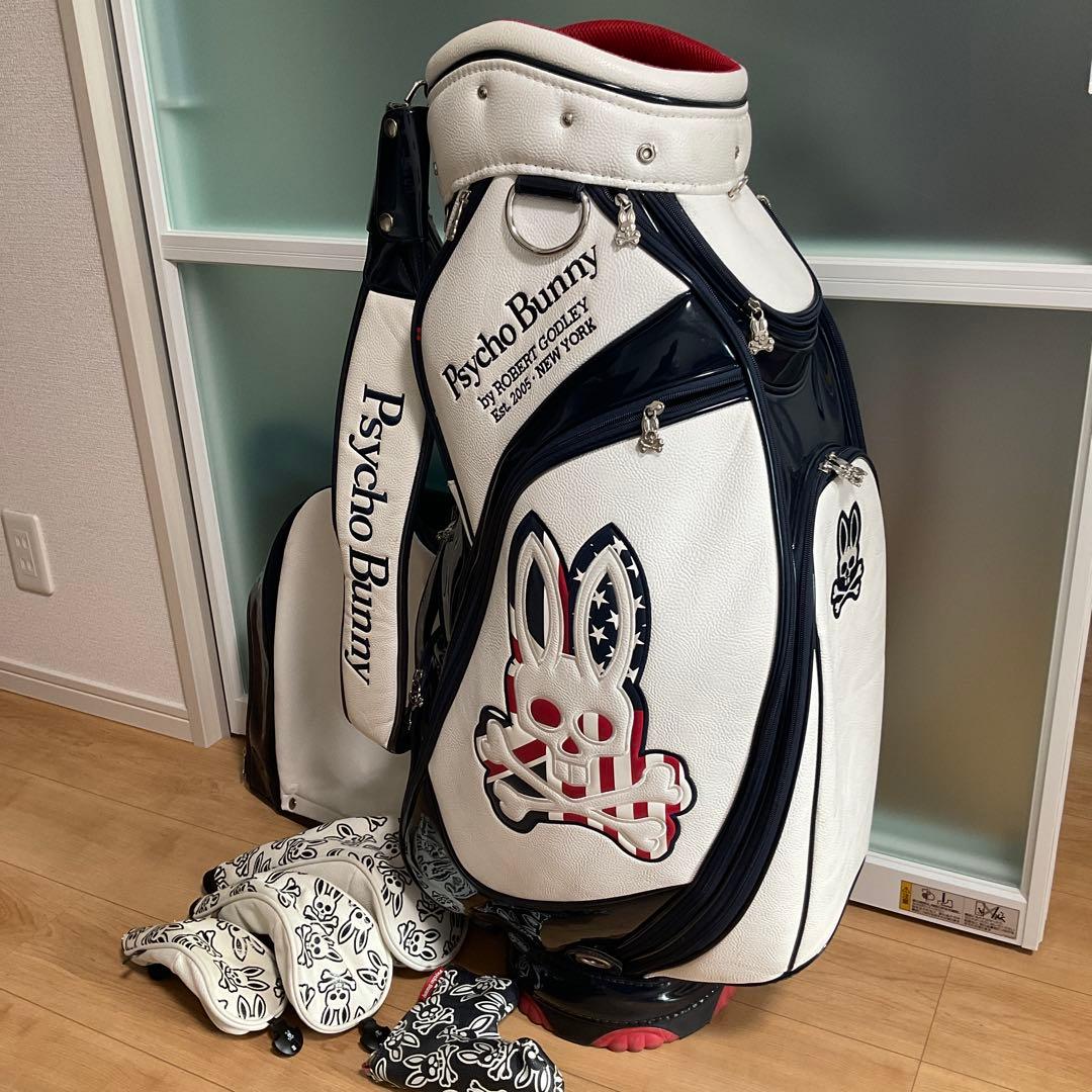 Psycho Bunny ゴルフバッグ・キャディバッグ　ヘッドカバーおまけ サイコバニー ゴルフ スタンドキャディバッグ ヘッドカバー付き BLACK