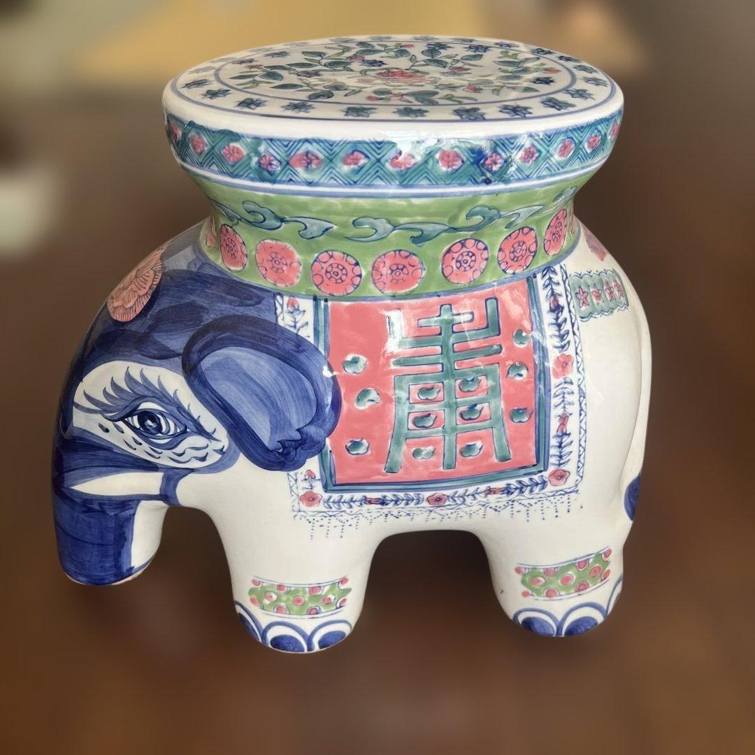 アンティーク 陶器製 ガネーシャ 象 エレファント ガーデニング スツール イス スツール チェア 陶器 イス アジアン オリエンタル コンパクト