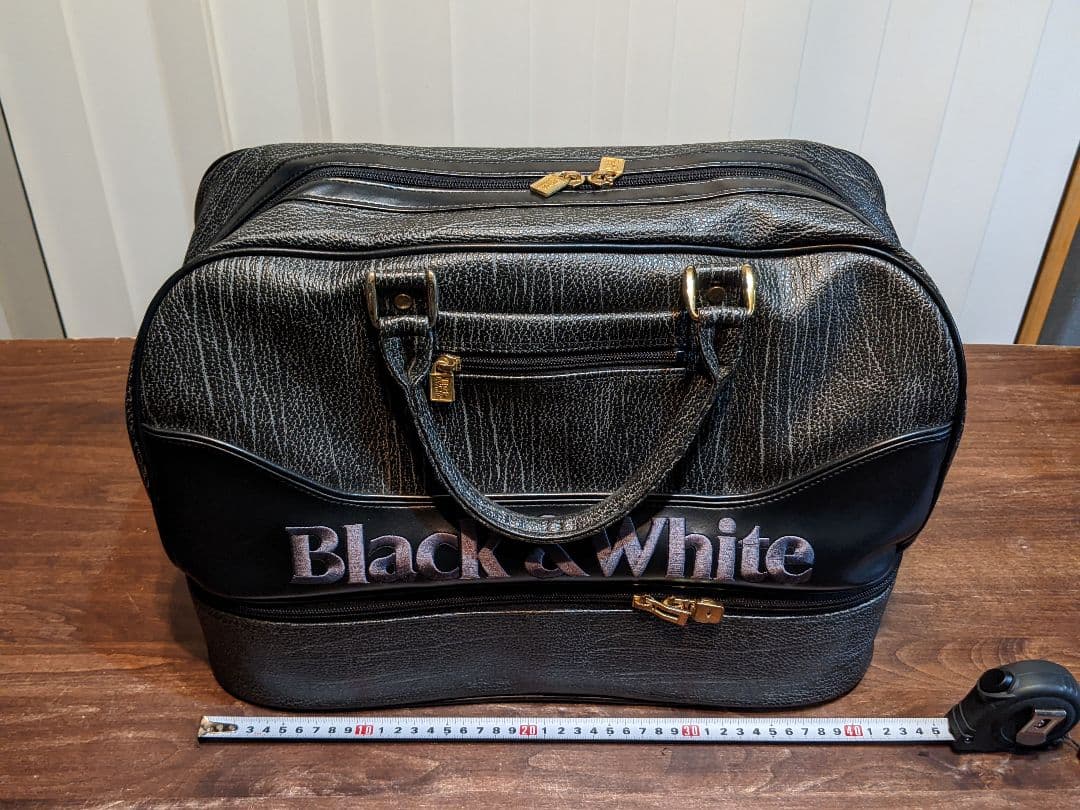 ブラック&ホワイト ゴルフ ボストンバッグ レザー調 2層式 靴 サメ革