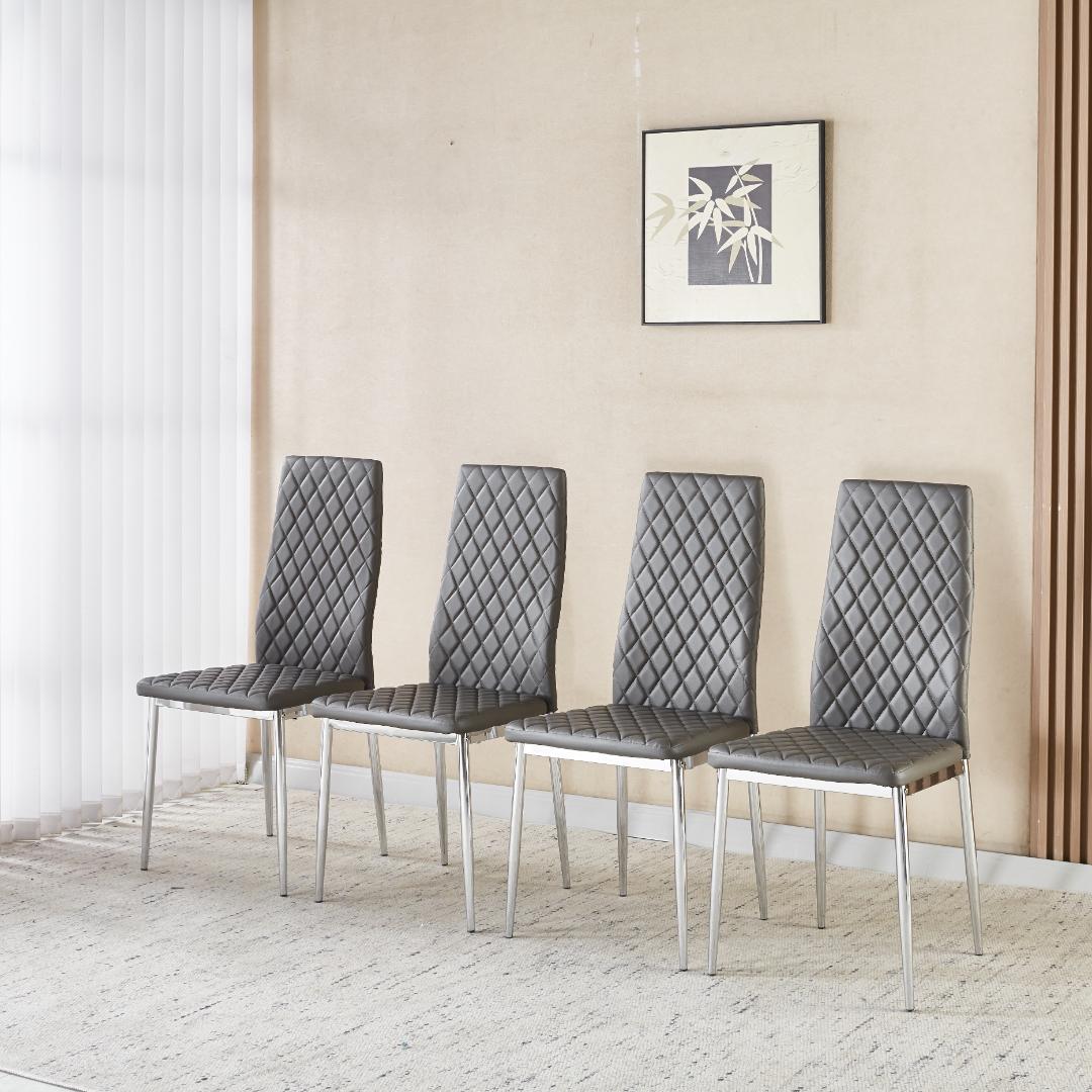 ダイニングチェア 4脚セット レザー メッキ脚 椅子 イス 食卓椅子 菱形