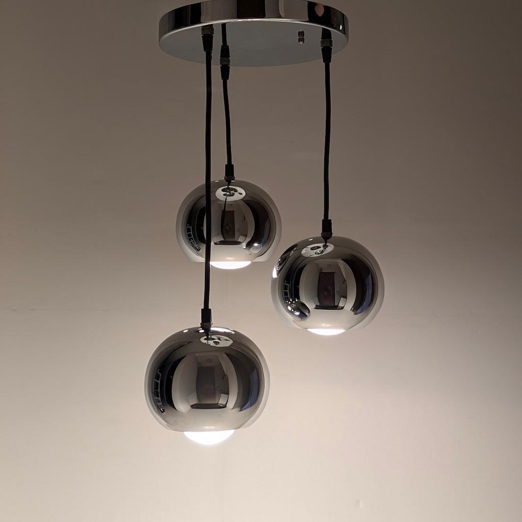 クロームメタル ペンダントランプ 3灯 スペースエイジ ミッドセンチュリー ペンダントランプ アメリカ ヴィンテージ 吊り下げライト ミッド