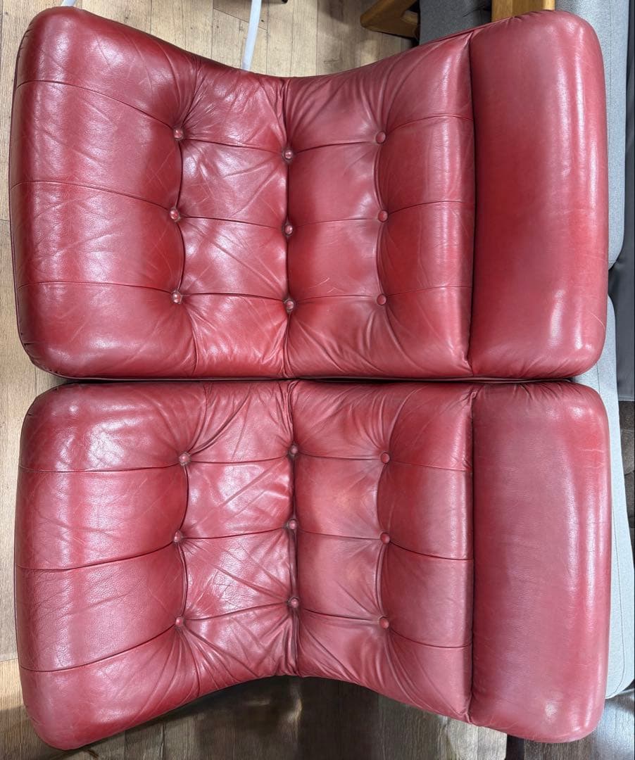 赤色レザー 1人掛けソファ　　2人 ひとり掛けソファー レザー製 合皮 レッド 赤色 革製 一人用