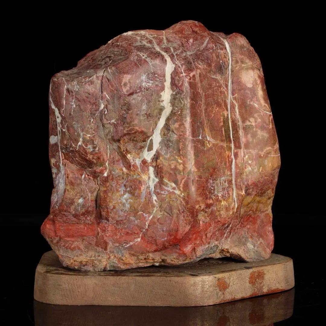 佐渡 錦紅石 錦石 赤玉石 台座付 3.1kg 水石 鑑賞石 天然石 盆石 飾石