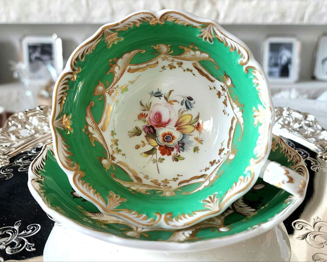 極美品 コールポート 手描き アデレードシェイプ ハンドペイント アンティーク お買い得）金継ぎ用 1830年代 コールポート アデレードシェイプ 手描き