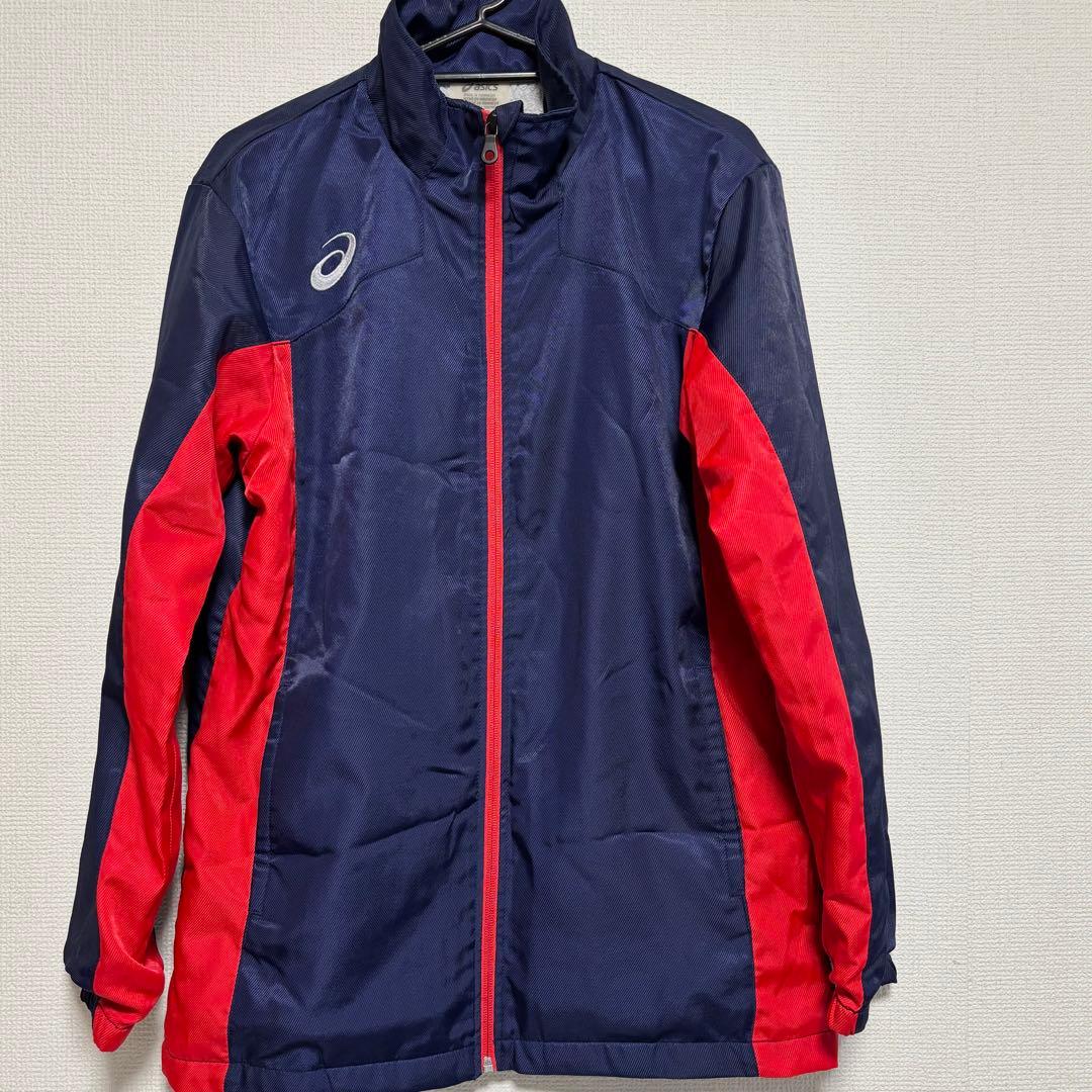 asics ウィンドブレーカー セットアップ 裏起毛 秋冬 紺×赤 メンズ S