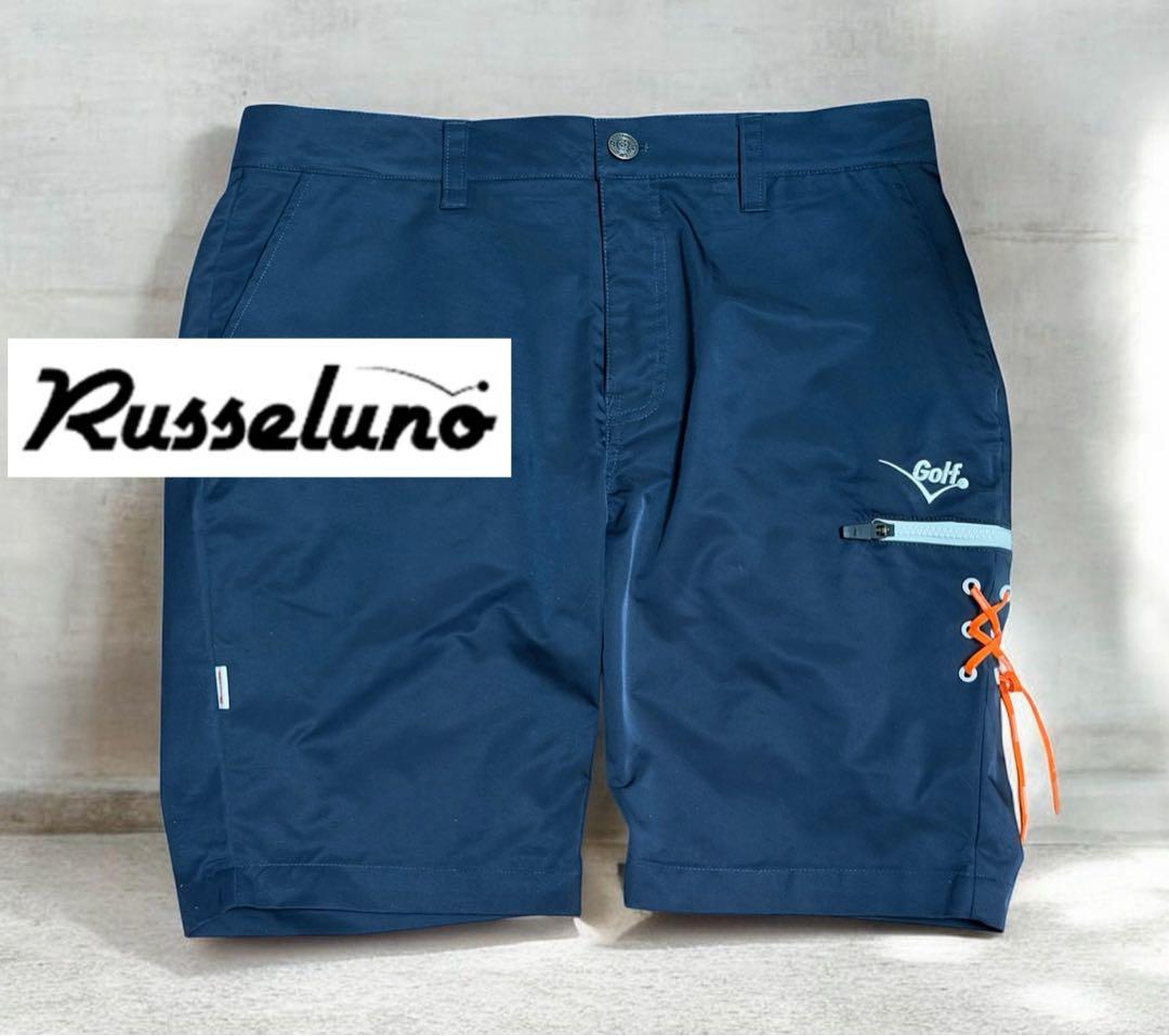 極美品】ラッセルノ ゴルフ ハーフパンツ 6 XL 紺 オレンジ編み上げ