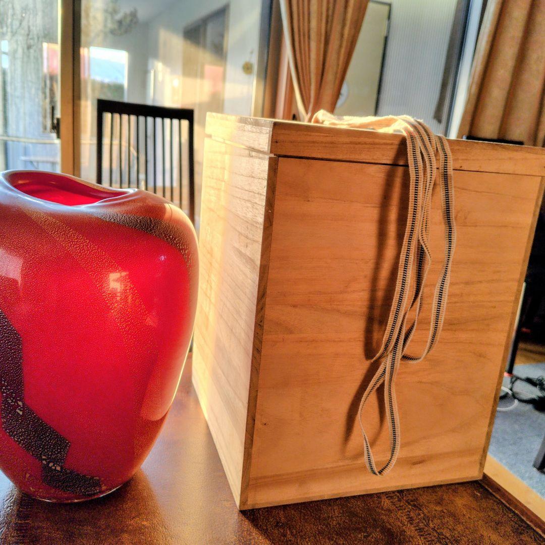 極美品】琉球ガラス 名工 末吉清一作 大壺 花瓶 共箱・経歴書付