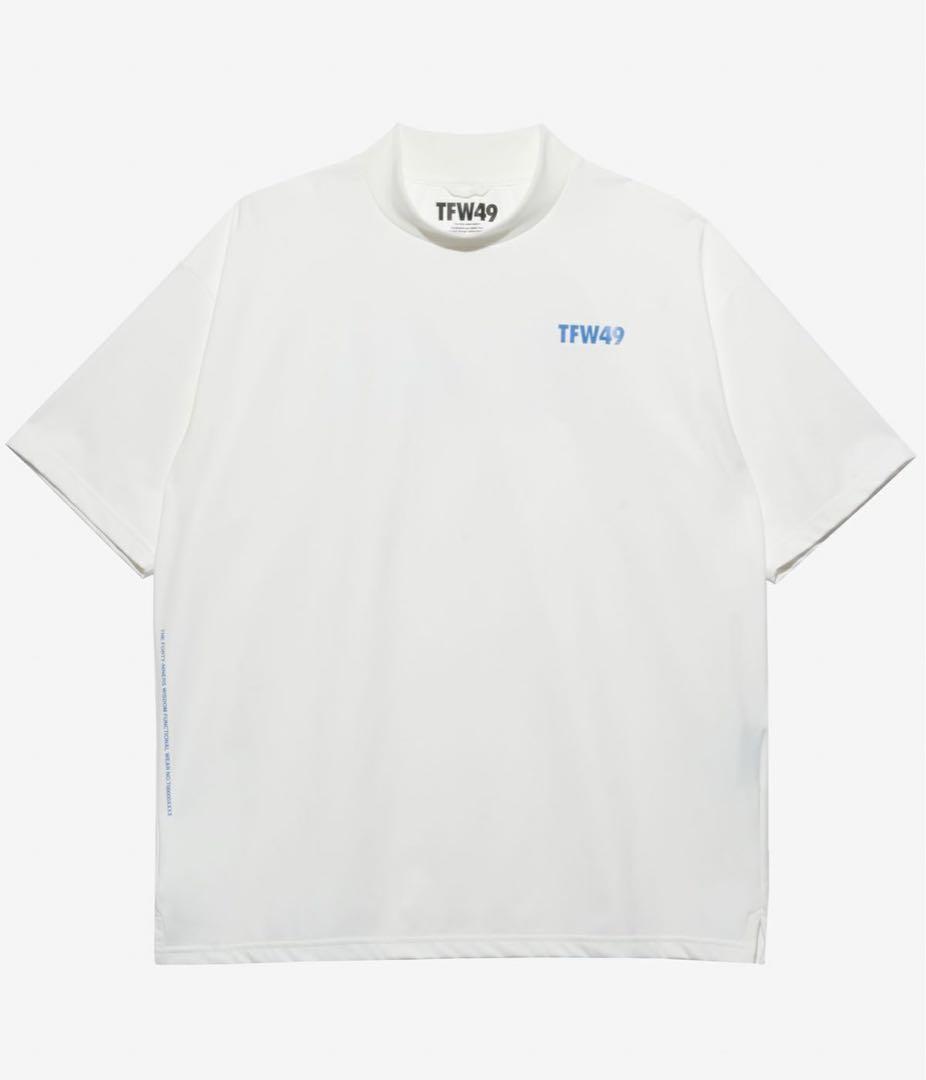 TFW49 ホワイト モックネック シャツ 2025春夏モデル Ｍサイズ ゴルフ TFW49 長袖ハイネックシャツ ゴルフウェア メンズ 秋冬用 白 グリーン