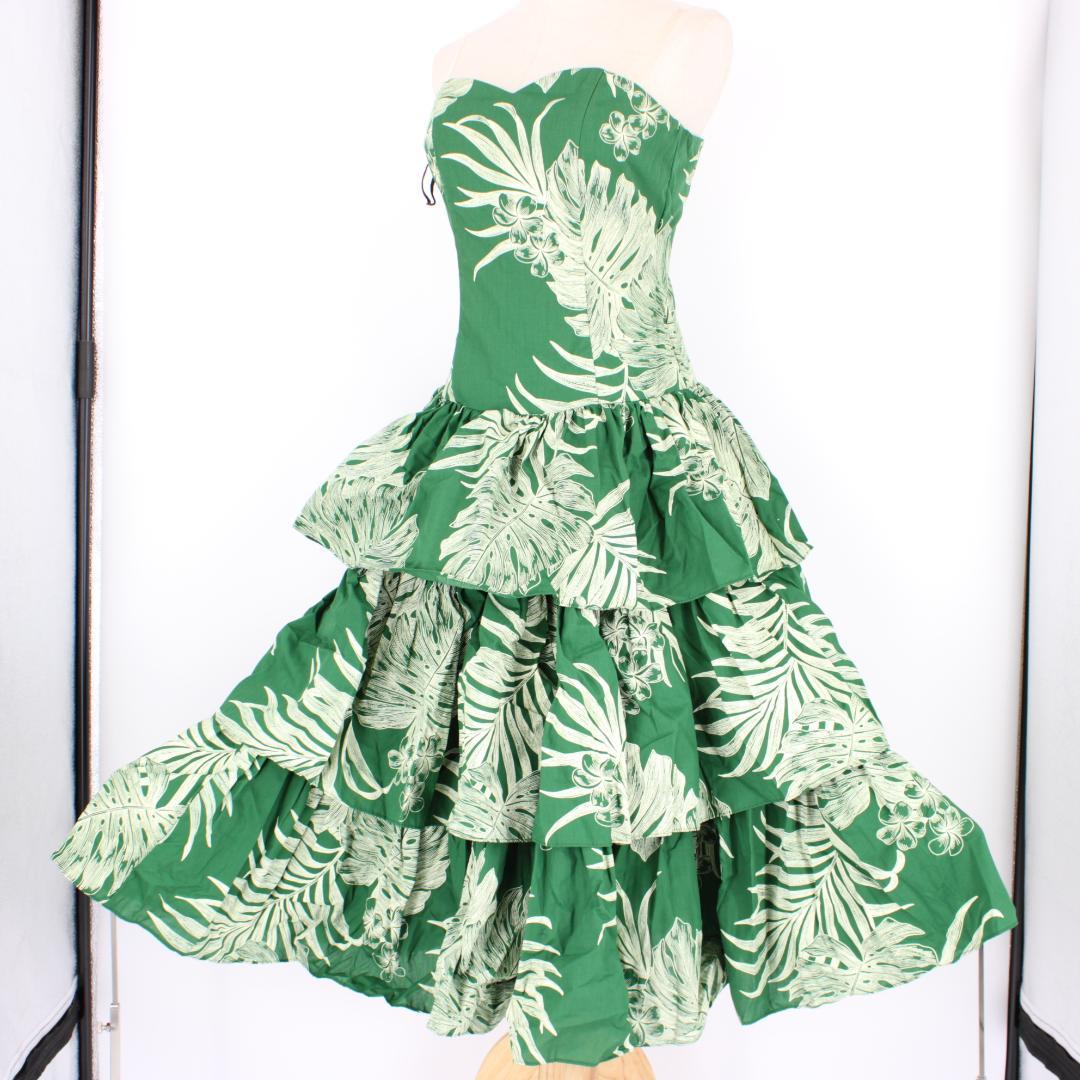 フラダンス用衣装 3段フリル ハワイ製】CCFASHIONS グリーン ドレス
