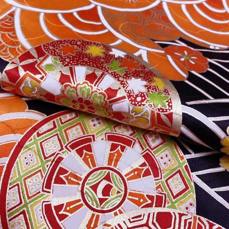 506ag61◎七五三 七歳 女児 セミアンティーク着物&袋帯 金彩 源氏車