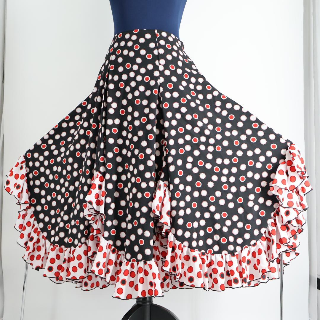 美品 フラメンコ衣装】ブラック ファルダ ボランテ スカート フリル 赤