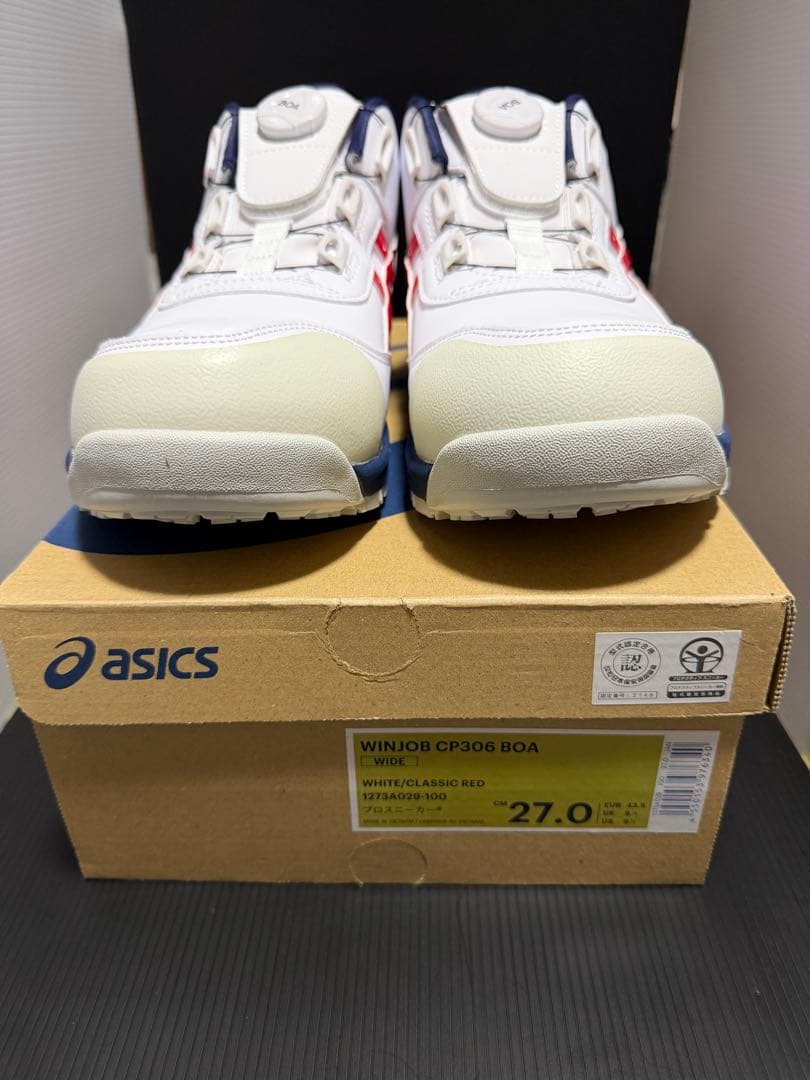 cp306 boa ホワイト/クラシックレッド 27 アシックス ウィンジョブ asics 安全靴 CP306 BOA ホワイト×クラシックレッド - 安全靴・作業着