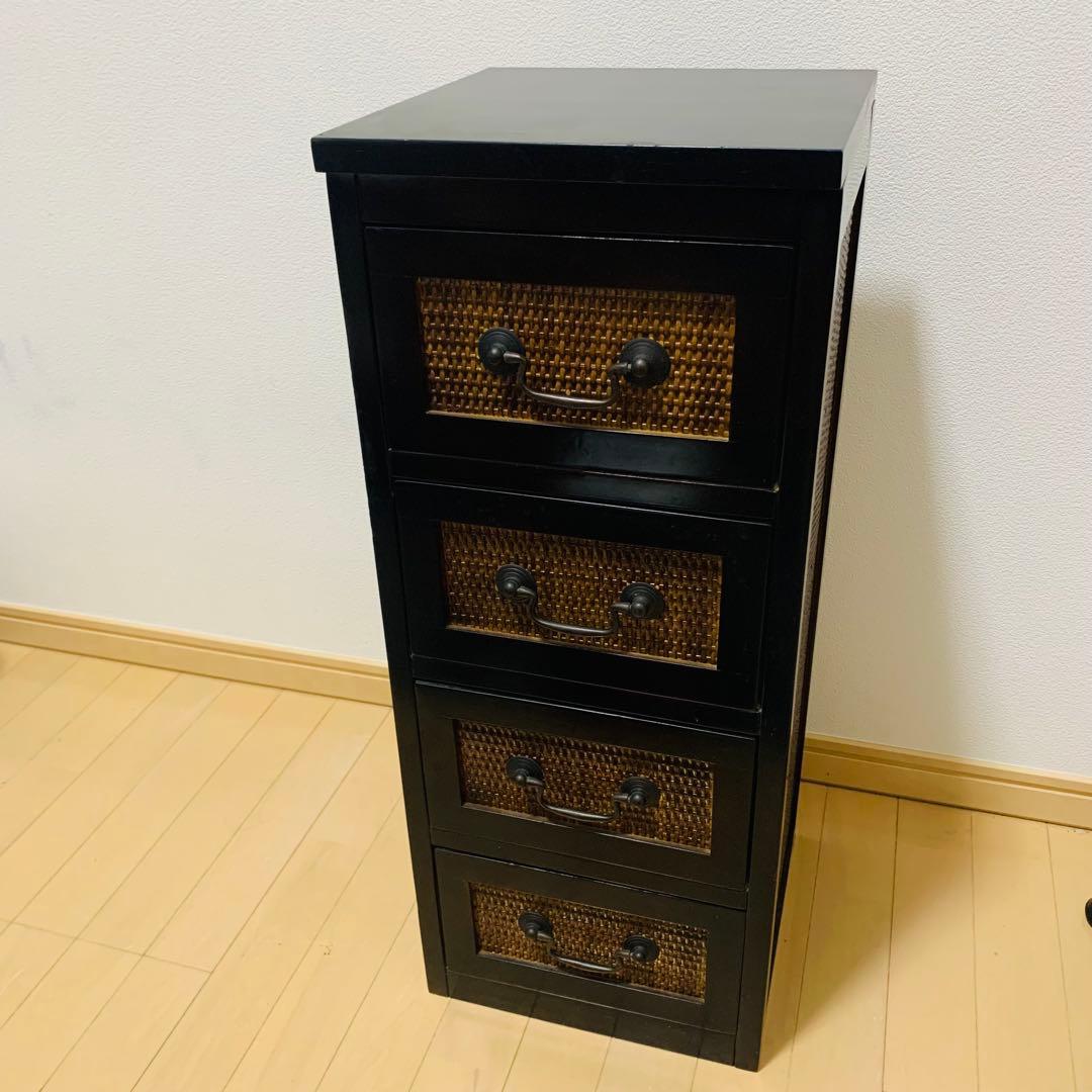 アジアン家具　籐 ラタン 木枠4段チェスト 引き出し 収納 タンス 花台　電話台 チェスト 4段 引出 収納 ラタン調 ラタン風 籐家具 チェスト タンス