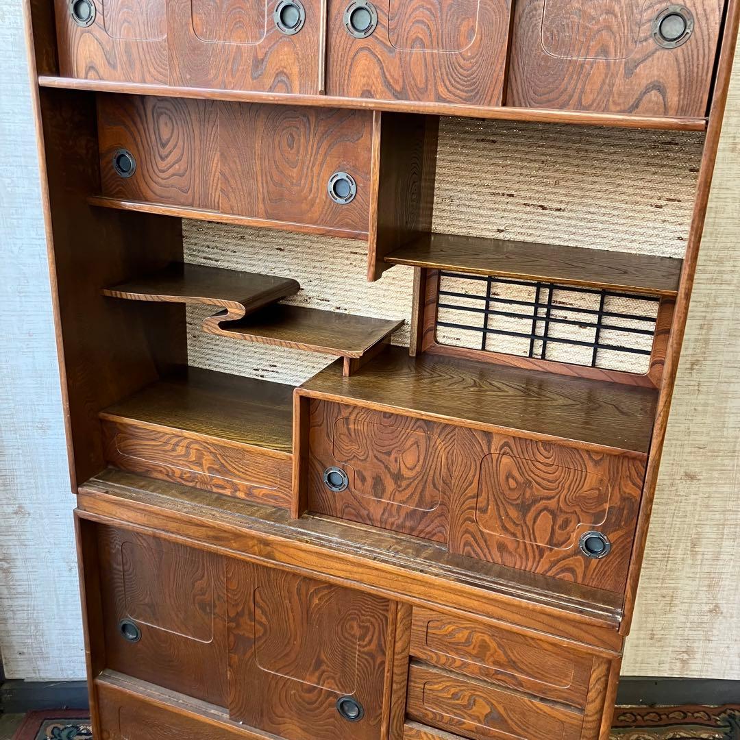 昭和レトロ 木製 茶箪笥 茶棚 ガラス戸 サイドボード 古家具 古民家