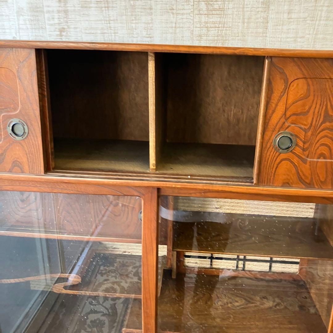 昭和レトロ 木製 茶箪笥 茶棚 ガラス戸 サイドボード 古家具 古民家