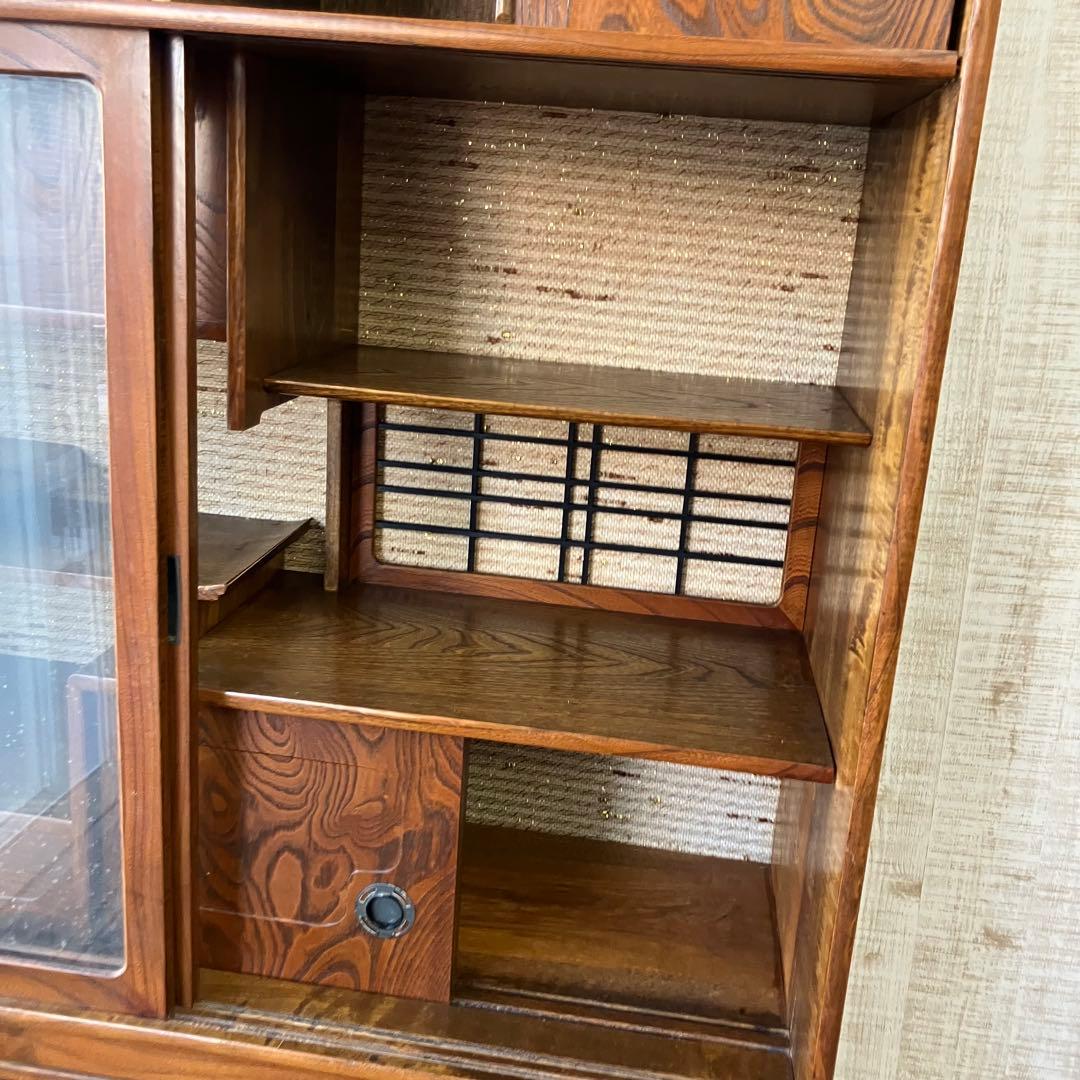 昭和レトロ 木製 茶箪笥 茶棚 ガラス戸 サイドボード 古家具 古民家