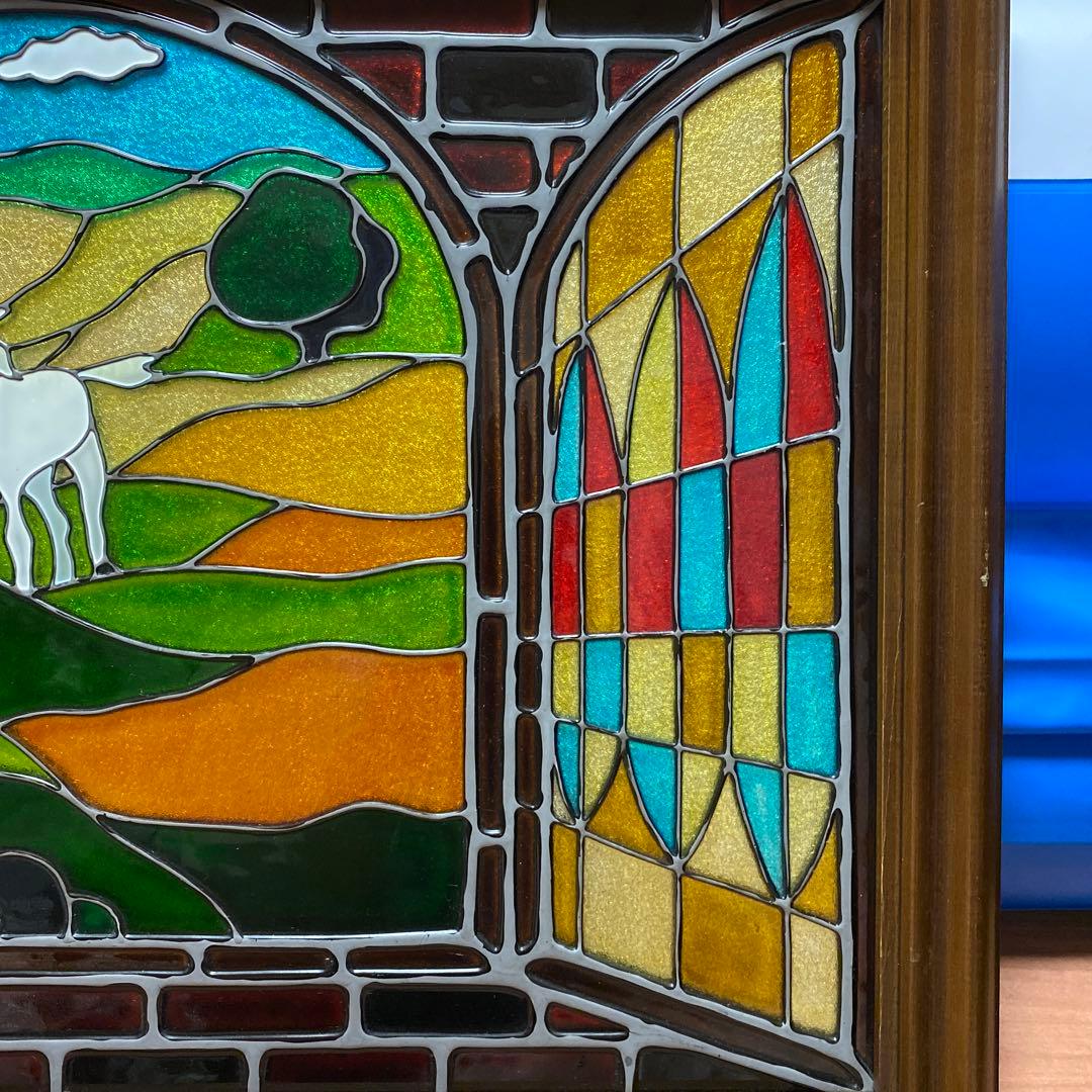子馬のステンドグラス パネル 額付き 67センチ✖️48センチ - メルカリ