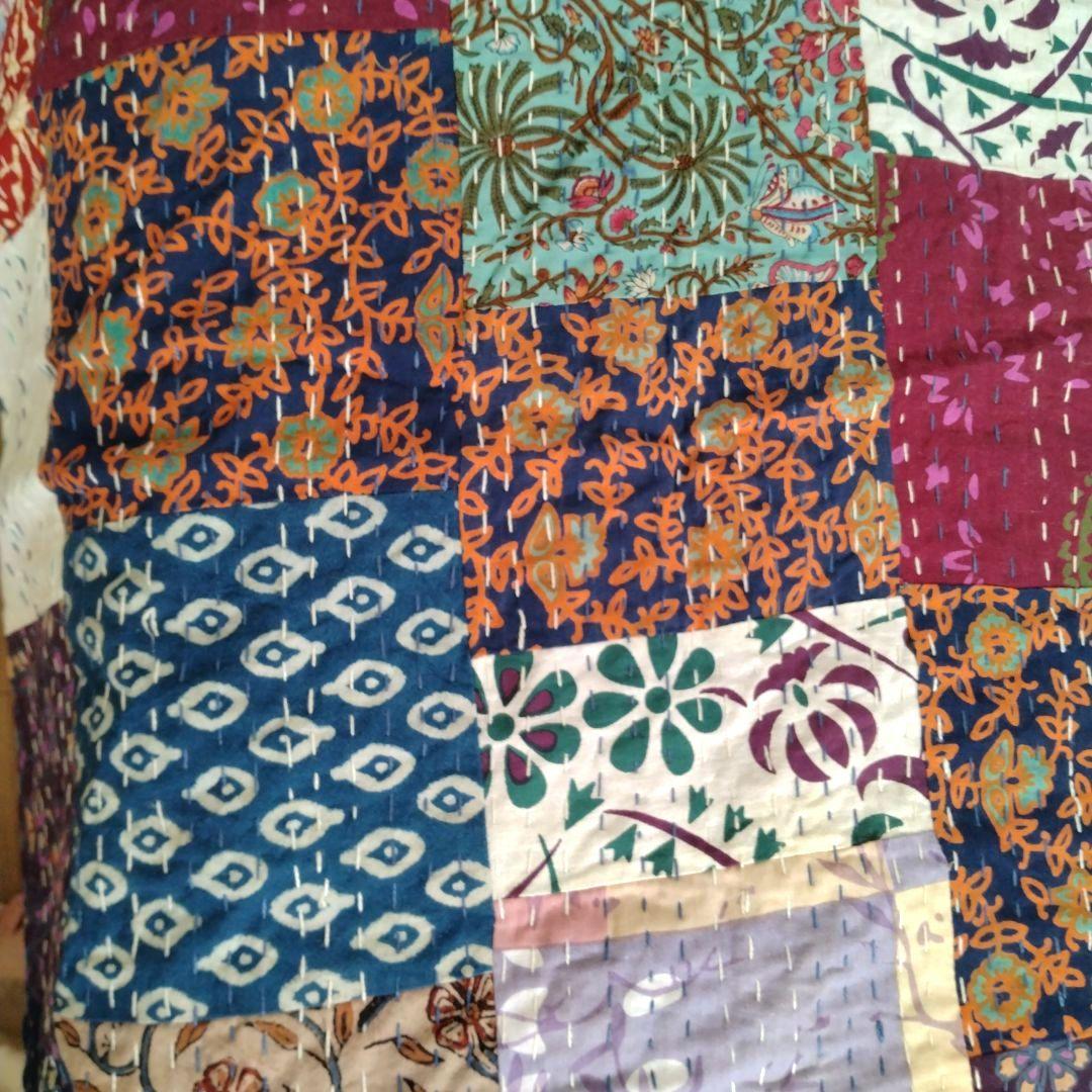 新品未使用 インドカンタ パッチワーク マルチカバー ベッドカバー