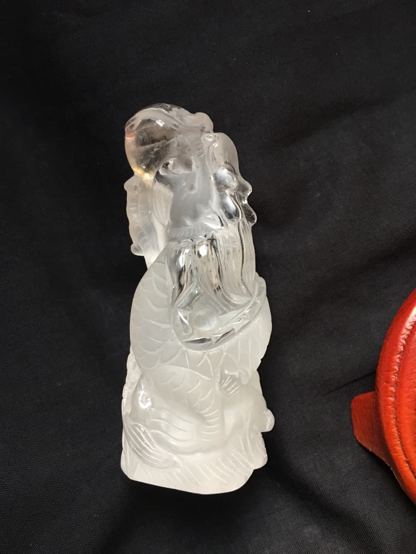 天然水晶 龍彫刻　昇り龍　縁起物 厳選 水晶昇龍 透かし彫り 巨大水晶龍30cm 極上品 ルチル入りガーデン