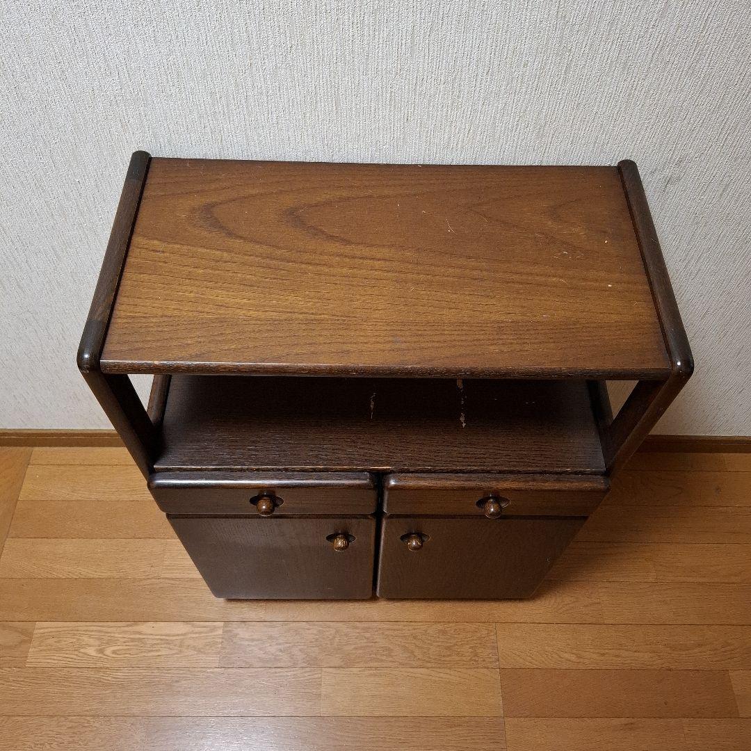 昭和レトロ電話台 ダークブラウン ファックス台 木製 自由棚 引き出し