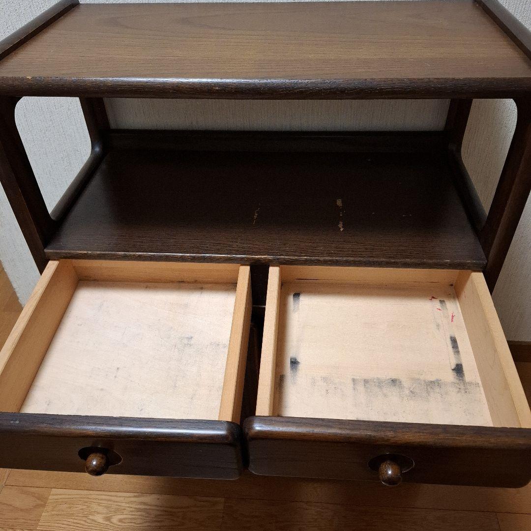 昭和レトロ電話台 ダークブラウン ファックス台 木製 自由棚 引き出し