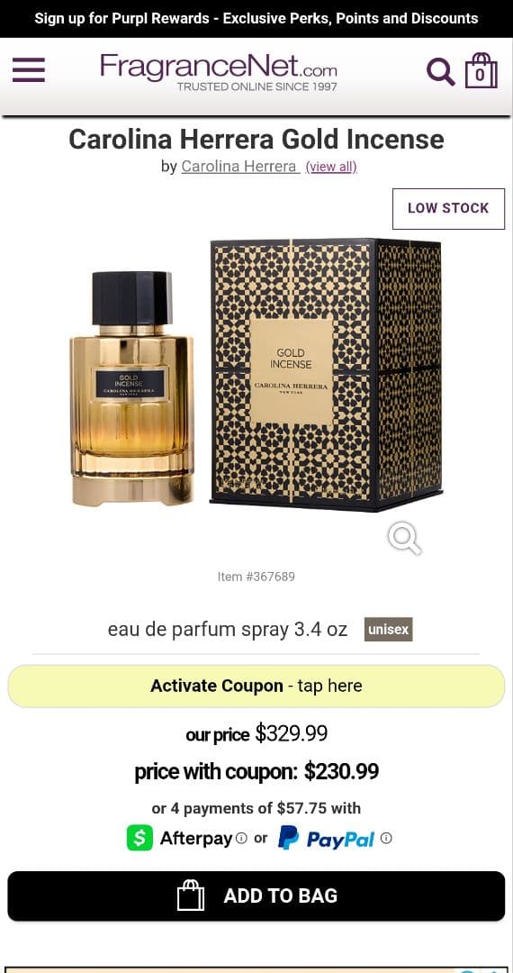 CAROLINA HERRERA GOLD INCENSE 100ml残り90 - メルカリ