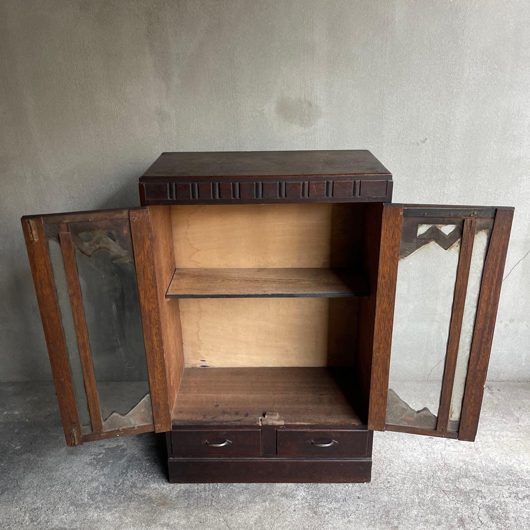 昭和レトロ 古い木製収納棚 飾り棚 キャビネット アンティーク