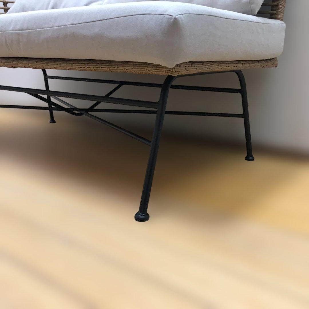 送料無料 ラタンソファ 2人掛け クッション 籐編み アイアン脚 251215