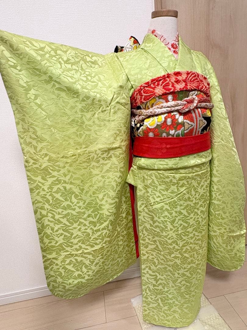 七五三 7歳 祝い着 正絹 黄緑 鶴 M2510282 - メルカリ