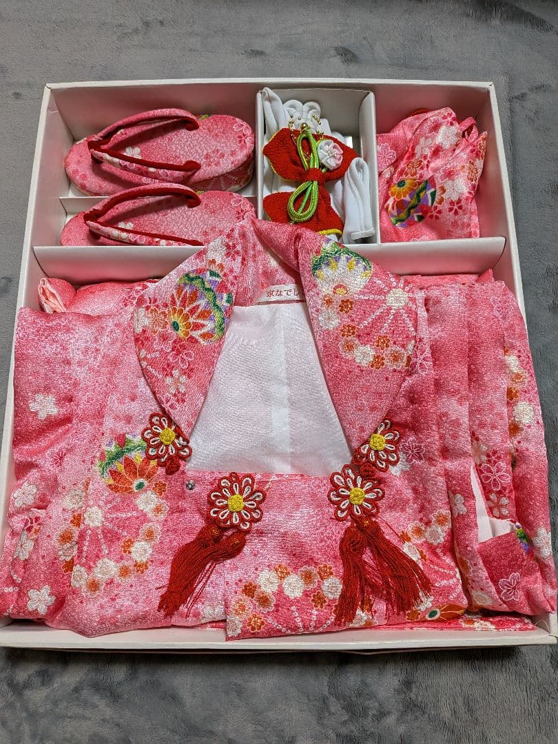七五三 伝統的衣装 ピンク 花柄 着物 3歳 753 七五三 被布 草履 こども ピンク レンタル 女の子 おう