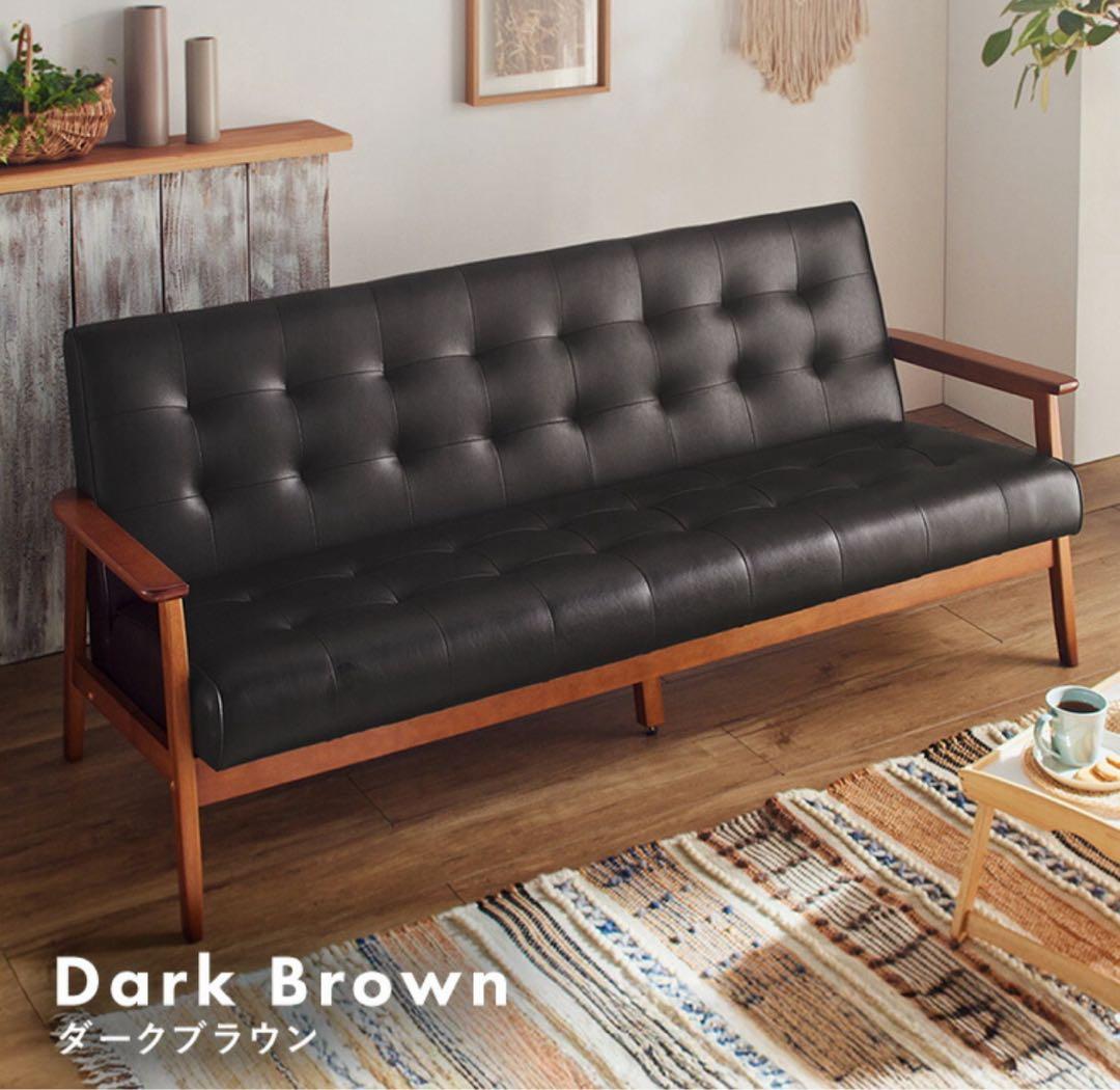 ソファ　ソファー　リビングソファ　フロアソファ　レザー　3人掛け　ダークブラウン ヴィンテージ ソファー ソファ 3人掛け フェザー 柔らかい おしゃれ 三