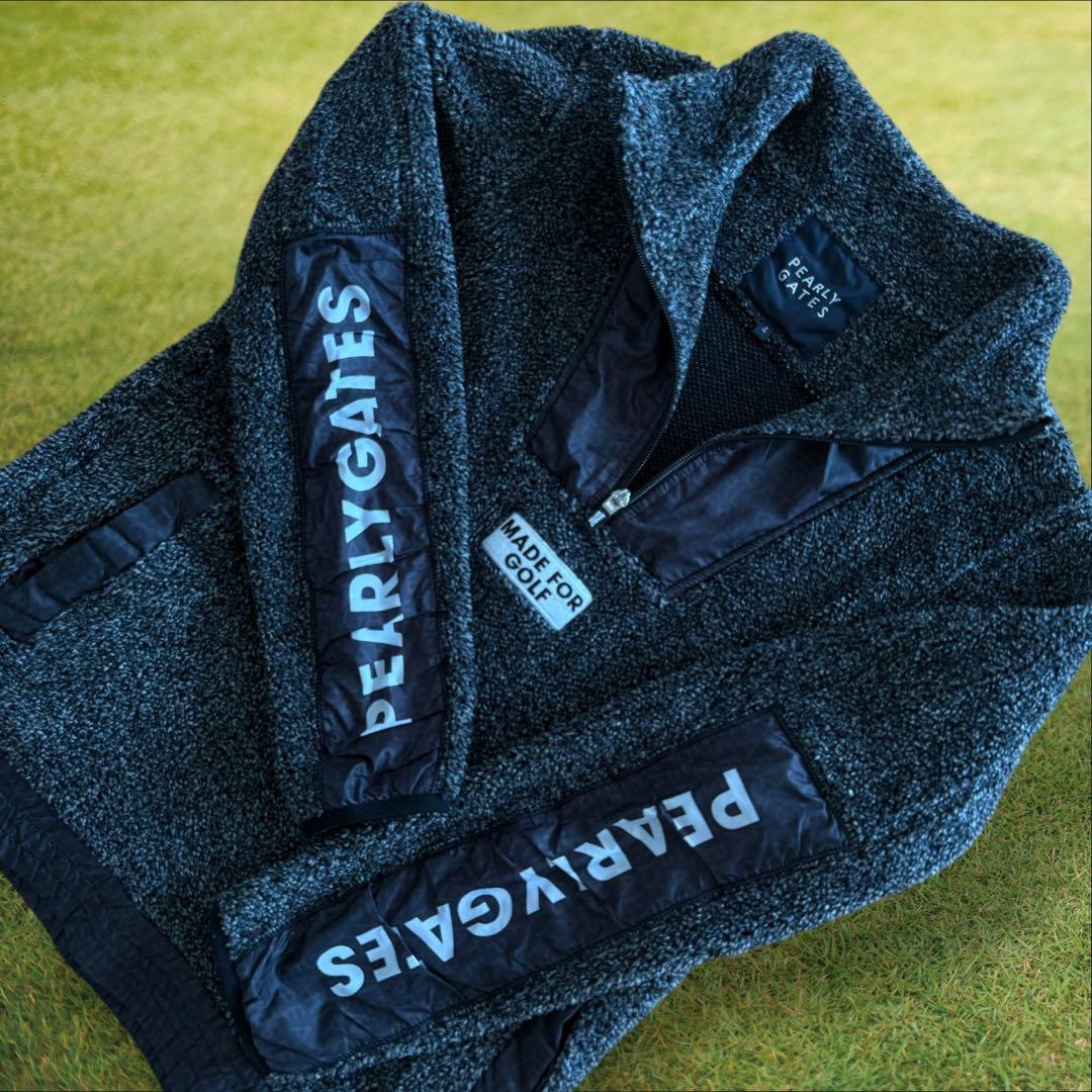 美品　パーリーゲイツ　フリース　ジャケット　ハーフジップ　グレー　黒　M〜L相当 OUTDOOR PRODUCTS（アウトドアプロダクツ） フリースジャケット メンズ