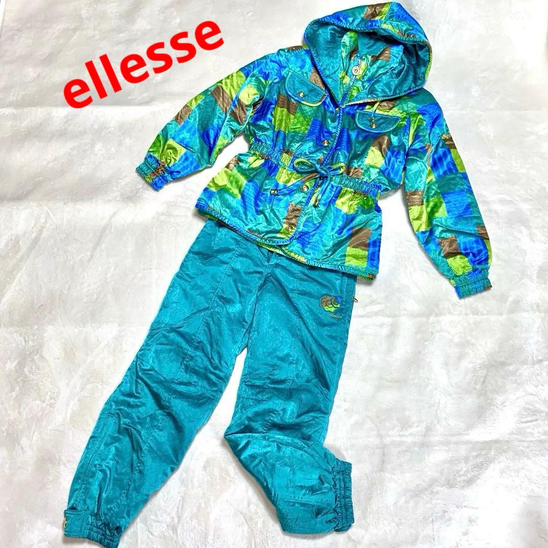 エレッセ レトロ レディース スキーウェア 上下 青 緑 蛍光色 L M