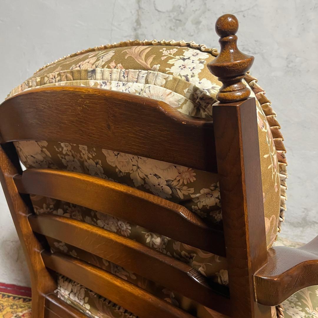 キツツキ】ラウンジチェア 1人掛け 花柄クッション付き ヴィンテージ