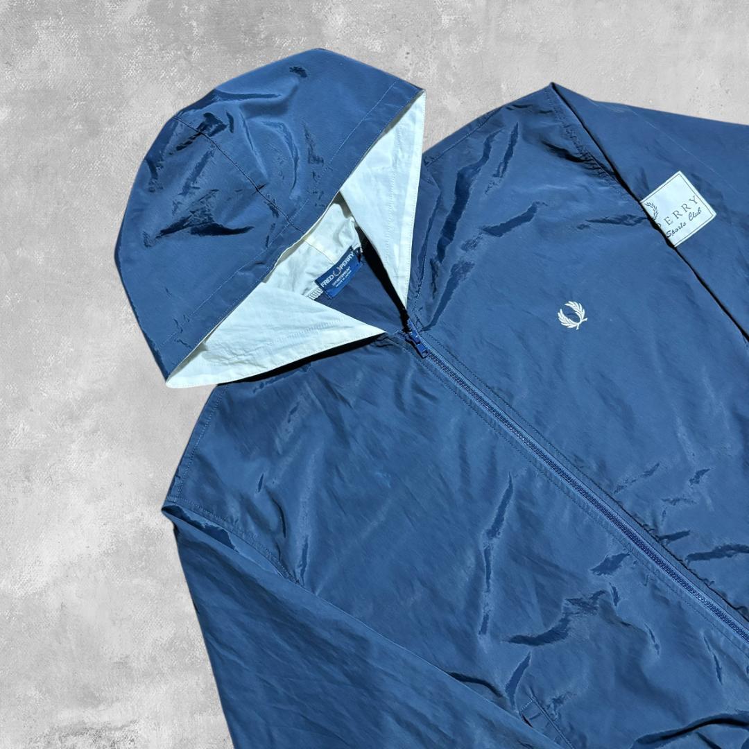 90s フレッドペリー 日本製 フード付きナイロンジャケット ネイビー