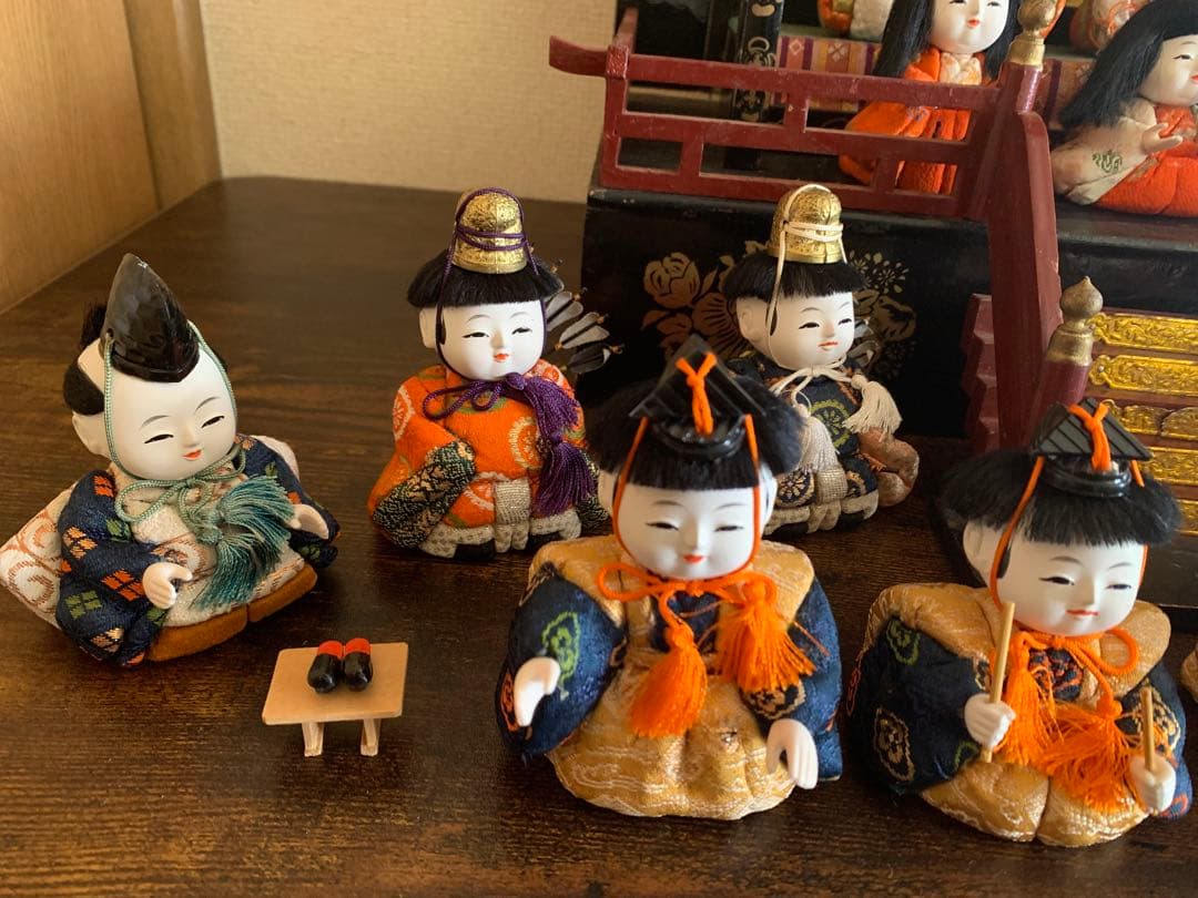 雛御殿 昭和初期 木製 木目込み雛人形15体 アンティーク 昭和レトロ 雛