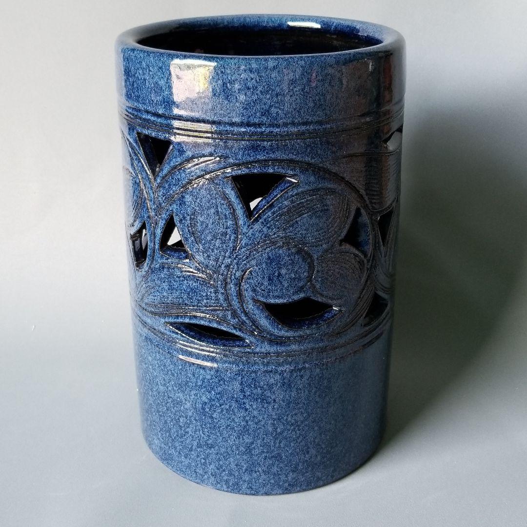 信楽焼傘立て  台形型青 高さ４０cm 傘立て 陶器 おしゃれ 信楽焼 かさたて 和風 傘入れ モダン 玄関 新築