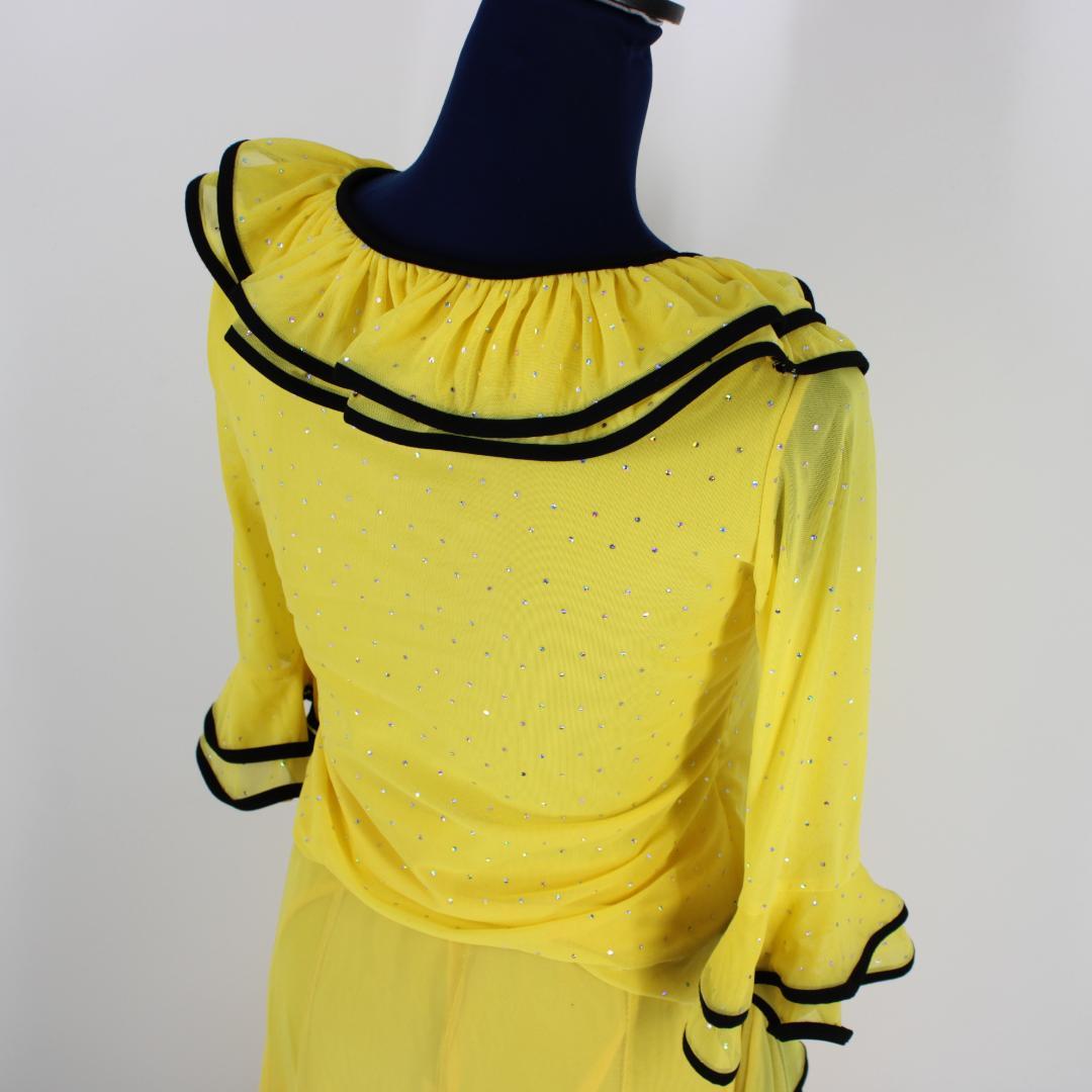 美品社交ダンス衣装】上下セット トップス スカート 黄色 黒 かわいい