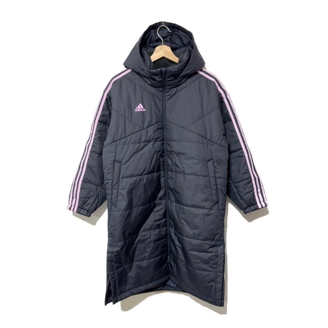 アディダス ジュニア ベンチコート ボアロングコート ネイビー ピンク