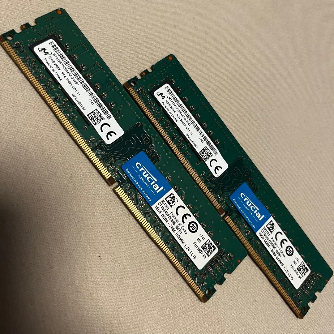 2枚セット】Crucial DDR4-2666 16GB×2枚 合計32GB - メルカリ
