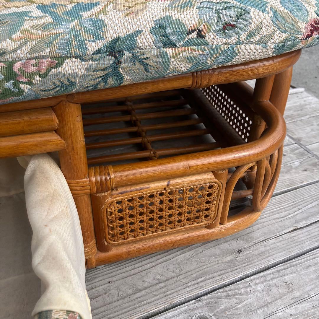 昭和レトロ 花柄ラタンチェア 2人掛けソファー 収納付き 古家具