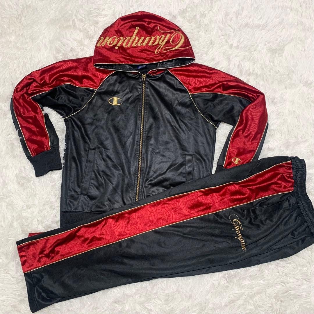 champion チャンピオン ジャージ 上下セットアップ M 赤×黒 - メルカリ