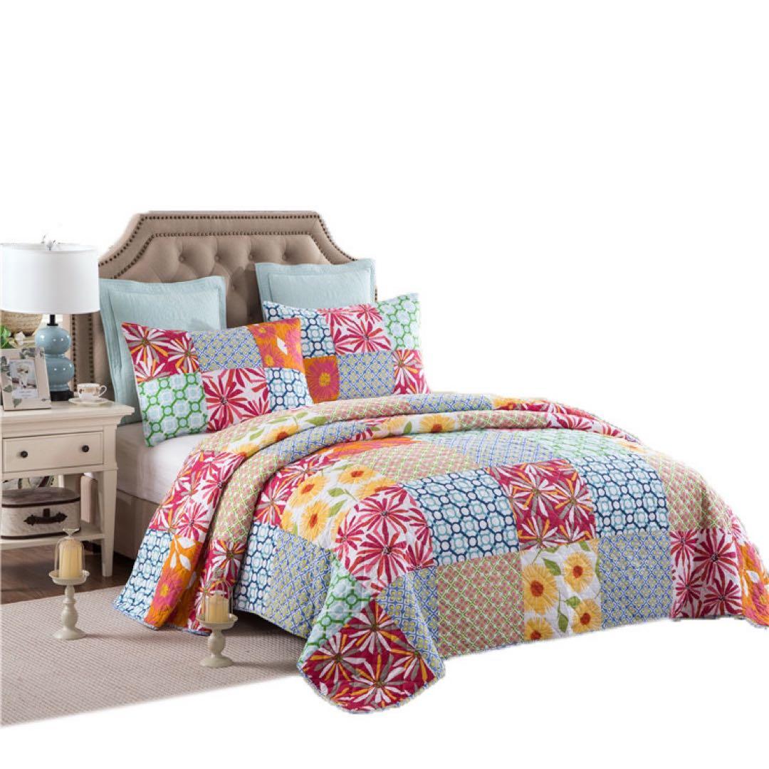 キルトベッドカバー3点セット綿マルチカバー キルティング 047 - メルカリ