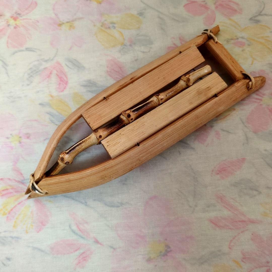 昭和レトロ】手作り小舟竹製おしぼり置き（2点） おしぼり（3点