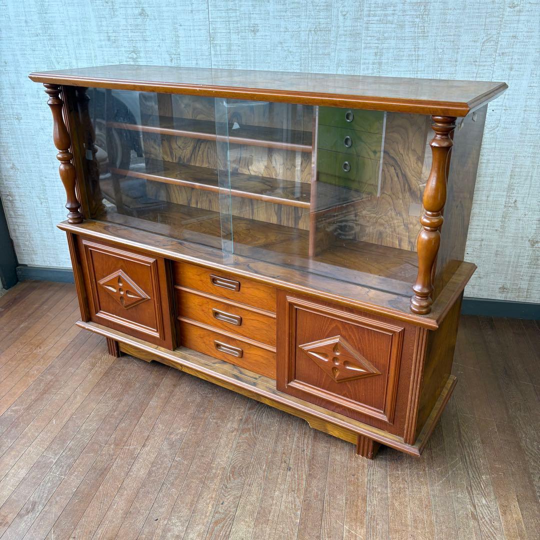 昭和レトロ 木製 ガラスショーケース サイドボード 飾り棚