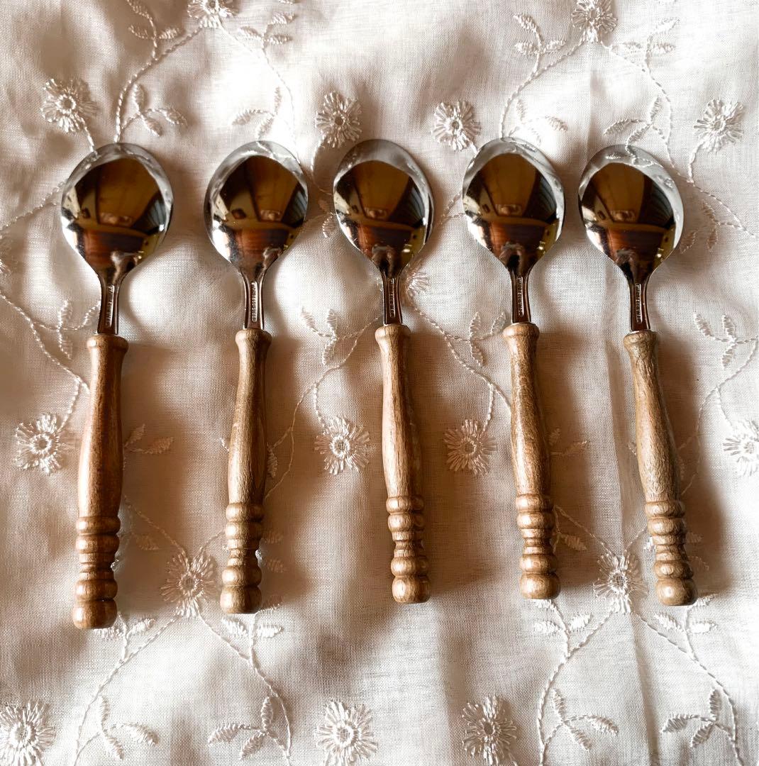 アンティーク カトラリーセット 木彫りスプーン 5本セット
